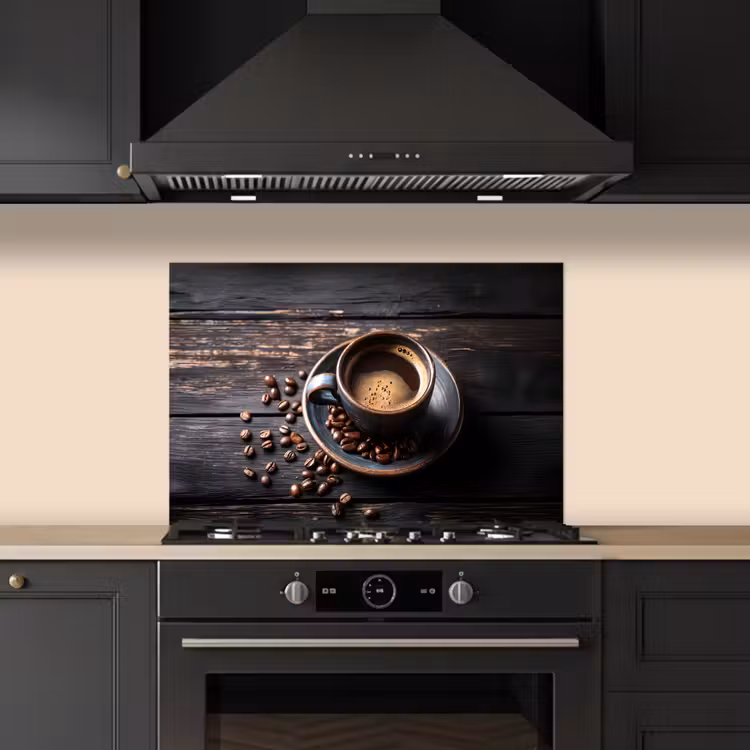 Kop - Koffie - Hout - Bonen keuken achterwand spatscherm klein -sfeer1