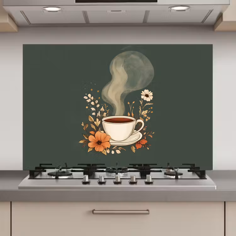 Kop - Bloemen - Groen - Koffie keuken achterwand spatscherm klein -3d_website