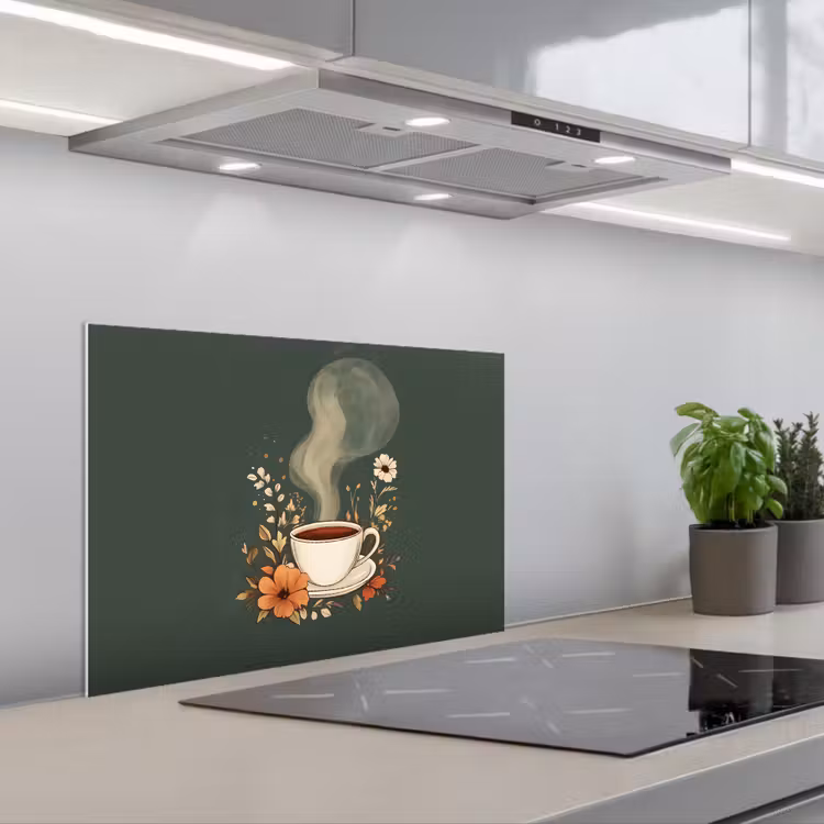 Kop - Bloemen - Groen - Koffie keuken achterwand spatscherm klein -3d_schuin