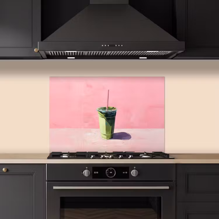 Beker - Rietje - Minimalistisch - Groen keuken achterwand spatscherm klein -sfeer1