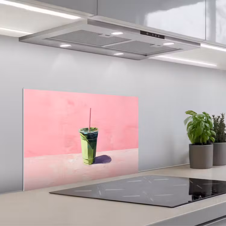 Beker - Rietje - Minimalistisch - Groen keuken achterwand spatscherm klein -3d_schuin