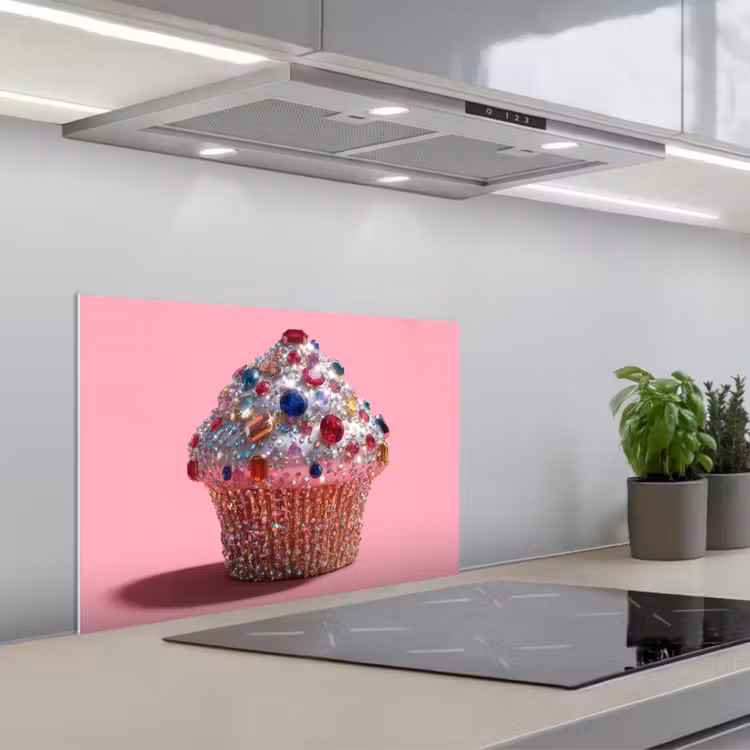 Cupcake - Kleurrijk - Edelstenen keuken achterwand spatscherm klein -3d_schuin