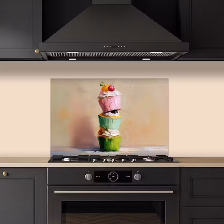 Cupcakes - Gestapeld - Kleurrijk - Fruit keuken achterwand spatscherm klein -sfeer1