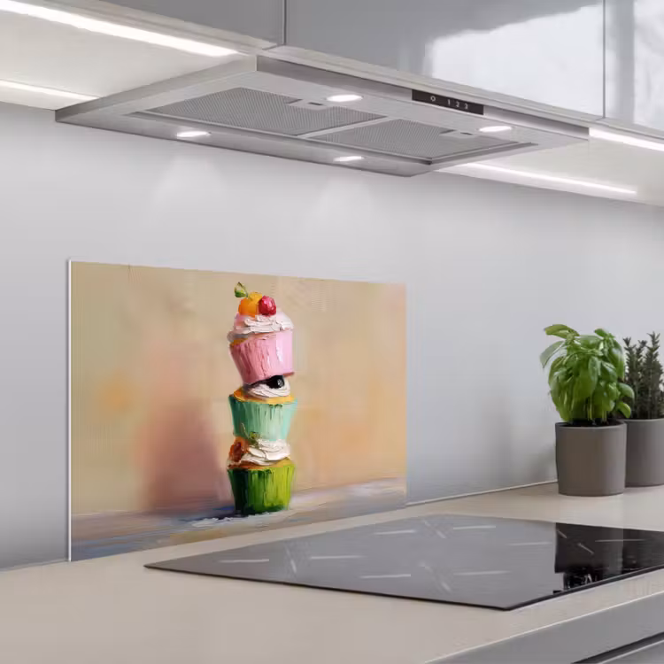 Cupcakes - Gestapeld - Kleurrijk - Fruit keuken achterwand spatscherm klein -3d_schuin