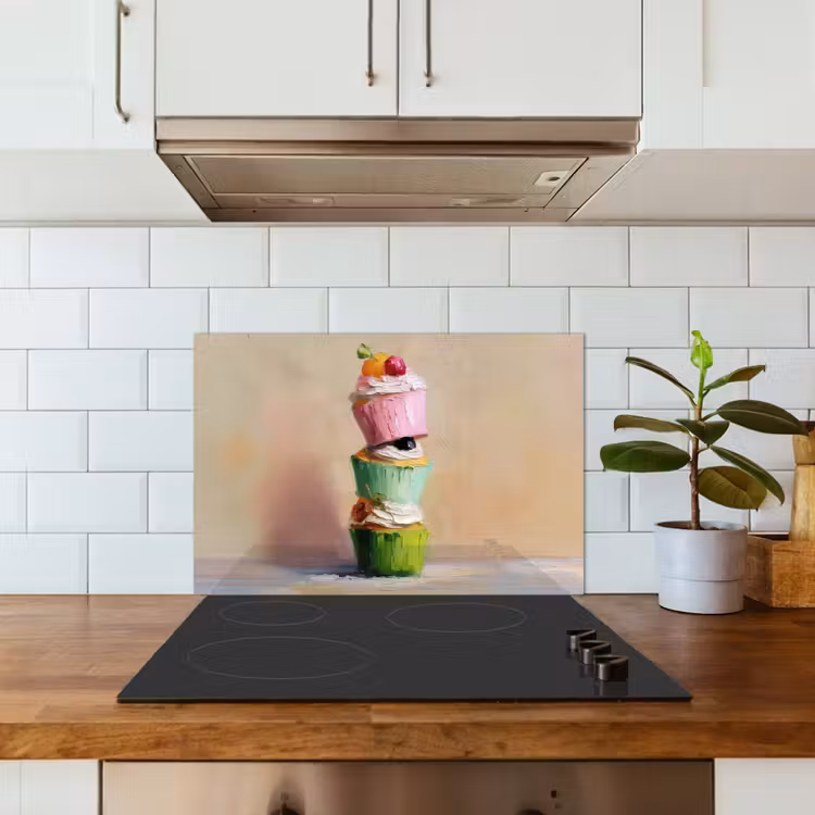 Cupcakes - Gestapeld - Kleurrijk - Fruit keuken achterwand spatscherm klein -sfeer2