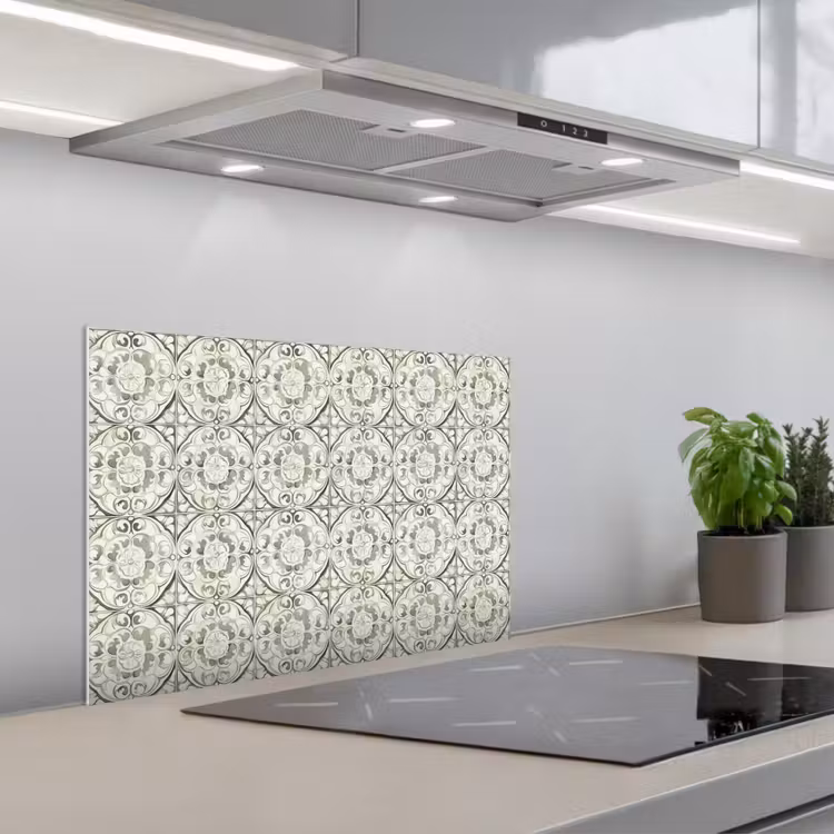 Krulornament - Tegel - Groen keuken achterwand spatscherm klein 900 -3d_schuin