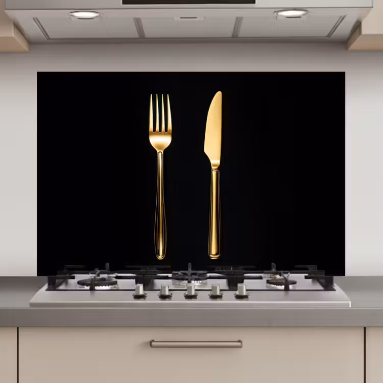 Bestek - Goud - Mes - Vork keuken achterwand spatscherm klein -3d_website