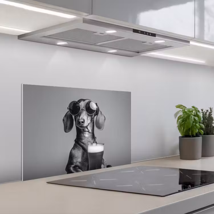 Teckel - Bier - Glas - Bril keuken achterwand spatscherm klein -3d_schuin