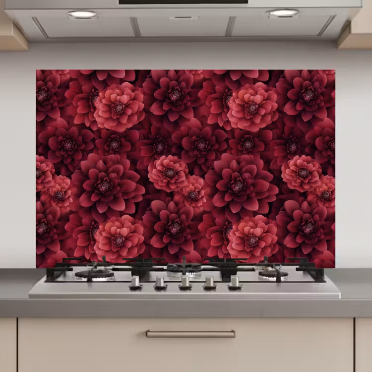 Dahlias - Bloemen - Rood keuken achterwand spatscherm klein 900 -3d_website