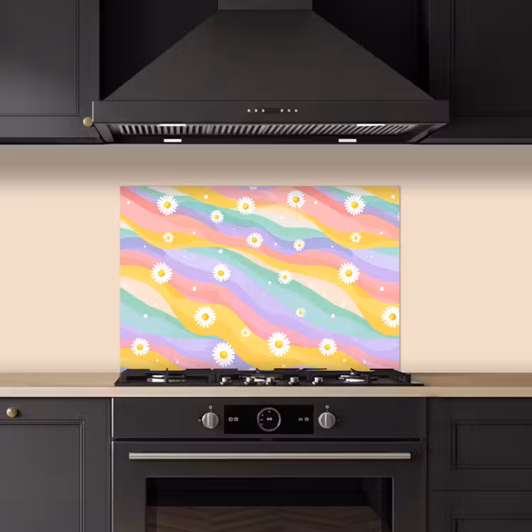 Madeliefjes - Kleurrijk - Pastel keuken achterwand spatscherm klein -sfeer1