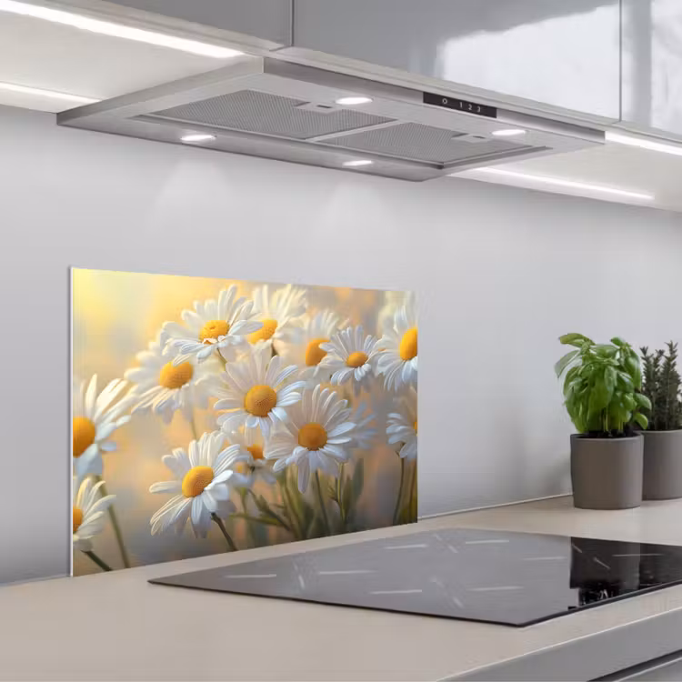 Madeliefjes - Wit - Zonlicht keuken achterwand spatscherm klein -3d_schuin
