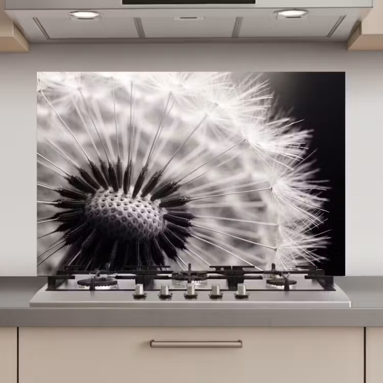 Paardenbloem - Zwart - Wit keuken achterwand spatscherm klein -3d_website