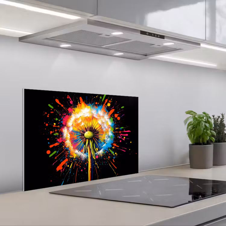 Paardenbloem - Graffiti - Kleurrijk - Bloemen - Natuur keuken achterwand spatscherm klein -3d_schuin