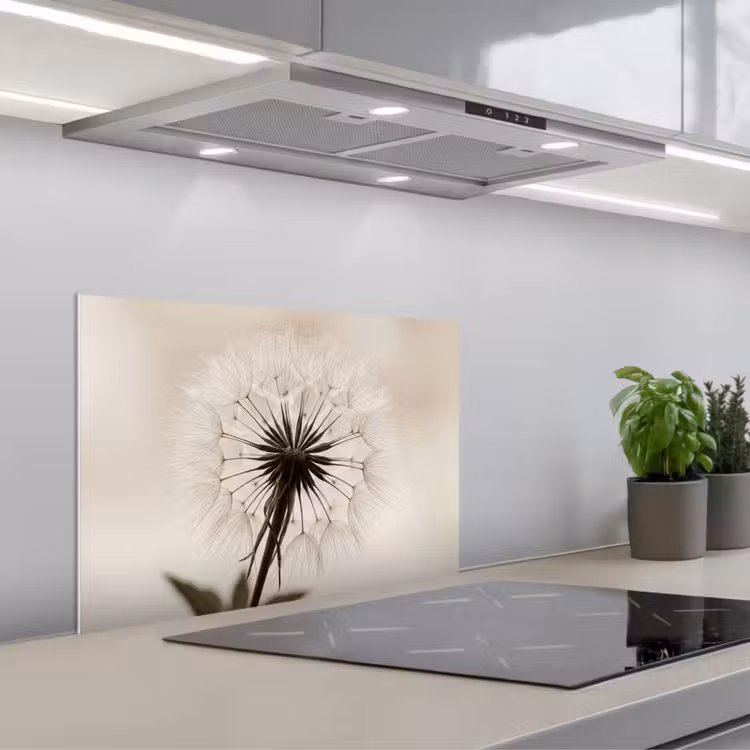 Paardenbloem - Minimalistisch - Wit keuken achterwand spatscherm klein -3d_schuin