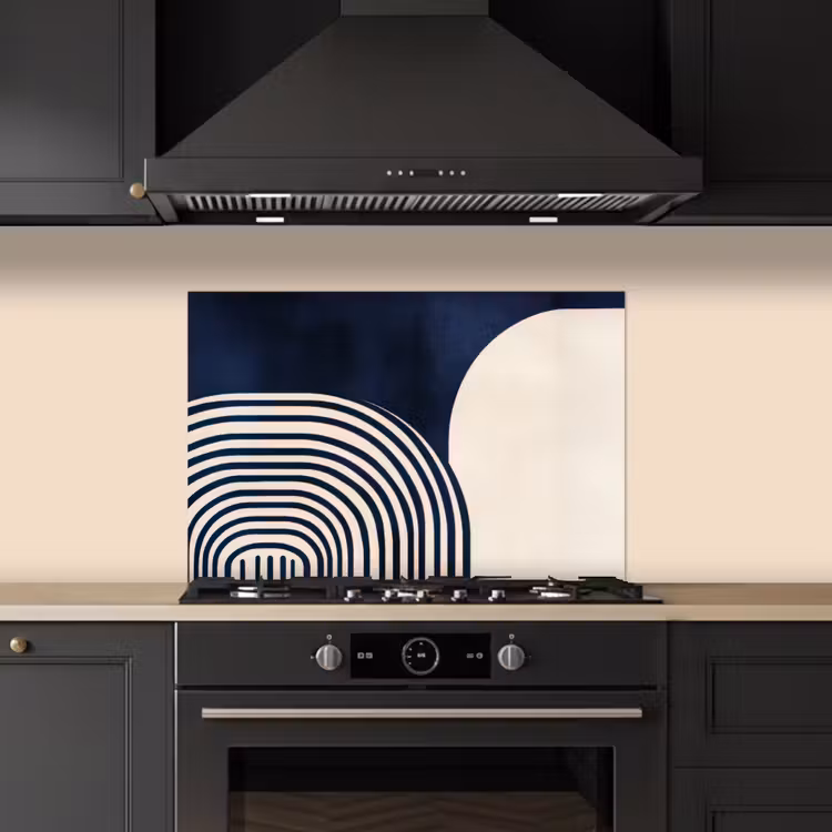 Donkerblauw - Abstract - Lijnen keuken achterwand spatscherm klein -sfeer1