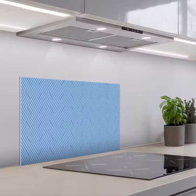 Donkerblauw - Patroon - Lijnen keuken achterwand spatscherm klein 900 -3d_schuin