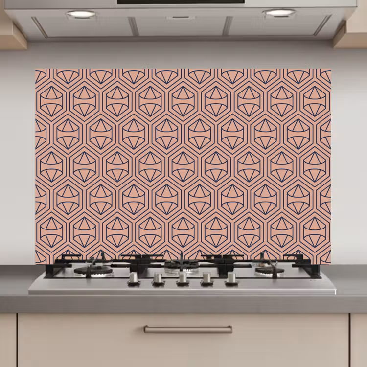 Donkerblauw - Roze - Patroom - Symmetrisch keuken achterwand spatscherm klein 900 -3d_website