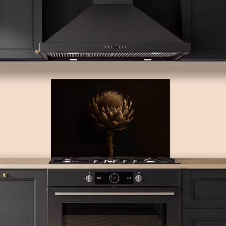Donkerbruin - Bloem - Textuur - Artisjok keuken achterwand spatscherm klein -sfeer1