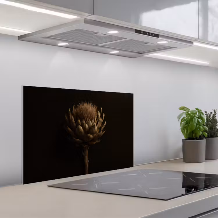 Donkerbruin - Bloem - Textuur - Artisjok keuken achterwand spatscherm klein -3d_schuin