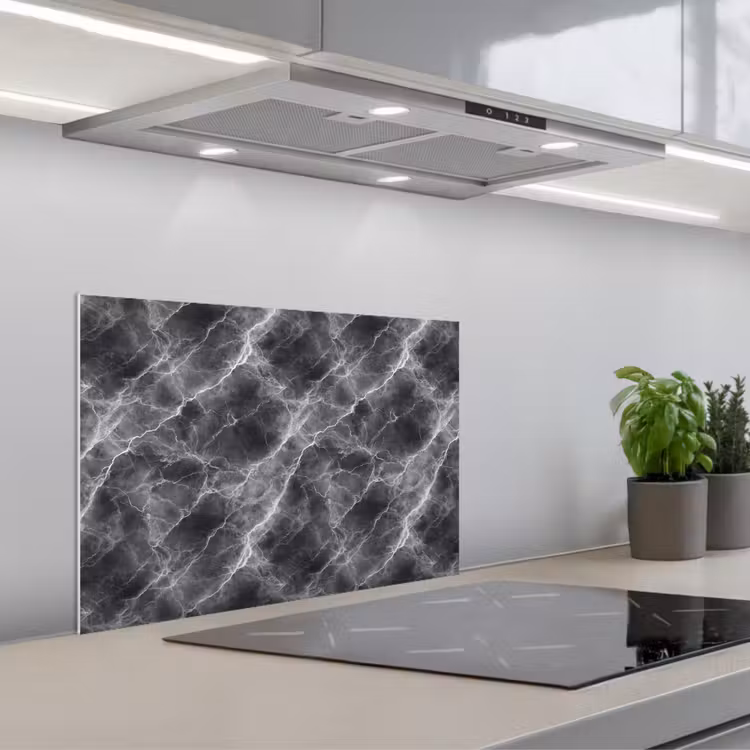 Donkergrijs - Bliksem - Marmer keuken achterwand spatscherm klein 900 -3d_schuin