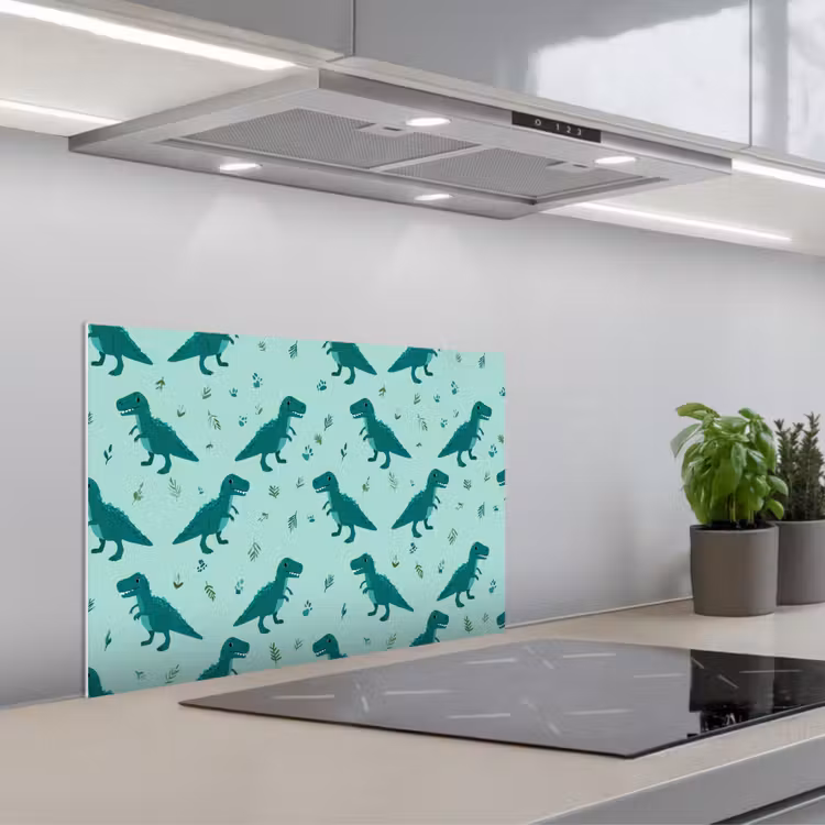 Donkergroen - Dinosaurussen - Afdrukken - Bladeren keuken achterwand spatscherm klein -3d_schuin