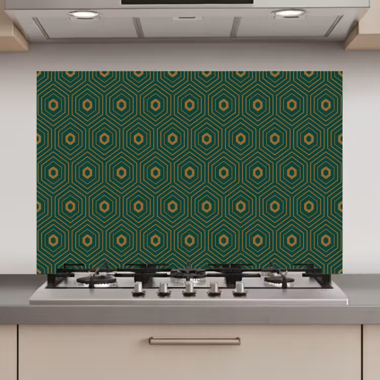 Donkergroen - Modern - Patroon - Goud keuken achterwand spatscherm klein 900 -3d_website