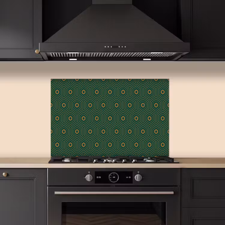 Donkergroen - Modern - Patroon - Goud keuken achterwand spatscherm klein 900 -sfeer1
