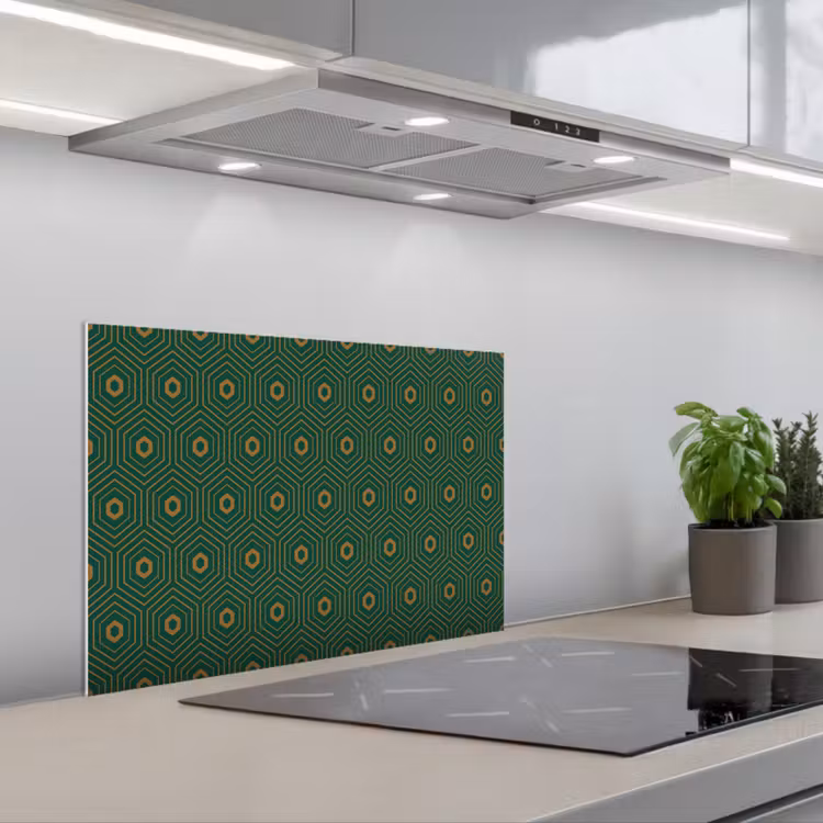 Donkergroen - Modern - Patroon - Goud keuken achterwand spatscherm klein 900 -3d_schuin