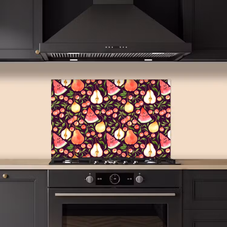 Donker - Bladeren - Fruit - Patroon keuken achterwand spatscherm klein 900 -sfeer1