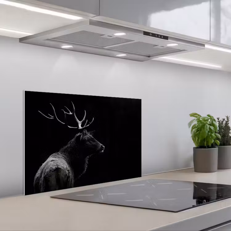 Hert - Zwart - Portret - Gewei - Dieren keuken achterwand spatscherm klein -3d_schuin