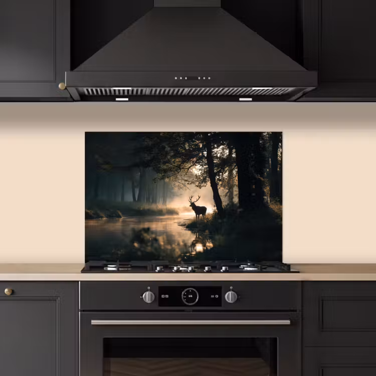 Hert - Bosbeek - Mystiek keuken achterwand spatscherm klein -sfeer1