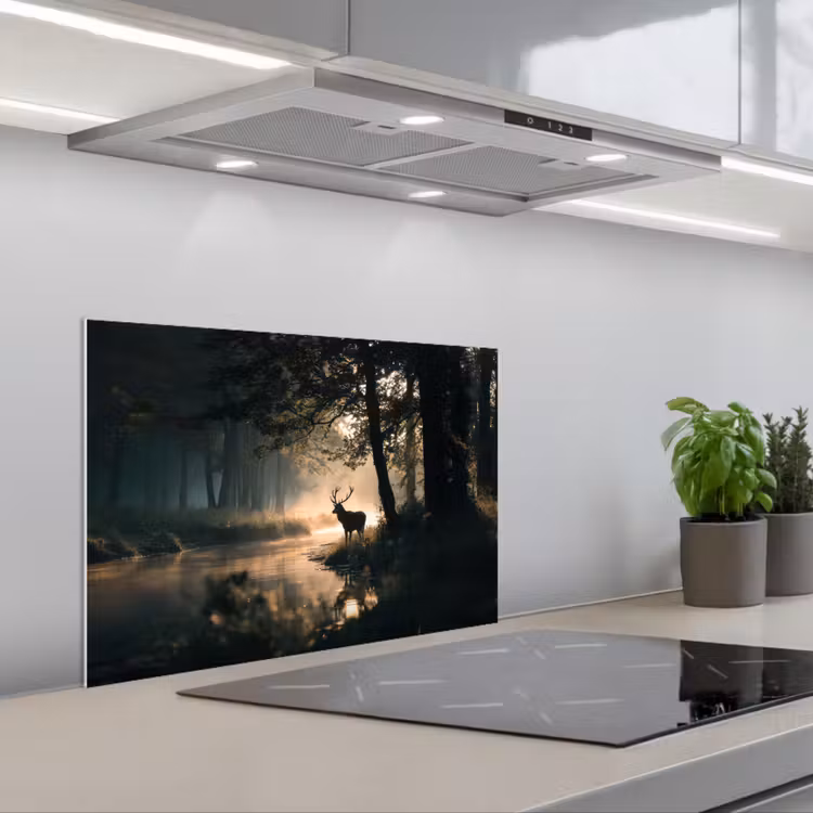 Hert - Bosbeek - Mystiek keuken achterwand spatscherm klein -3d_schuin