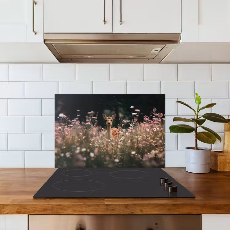 Hert - Wilde bloemen - Bos keuken achterwand spatscherm klein -sfeer2