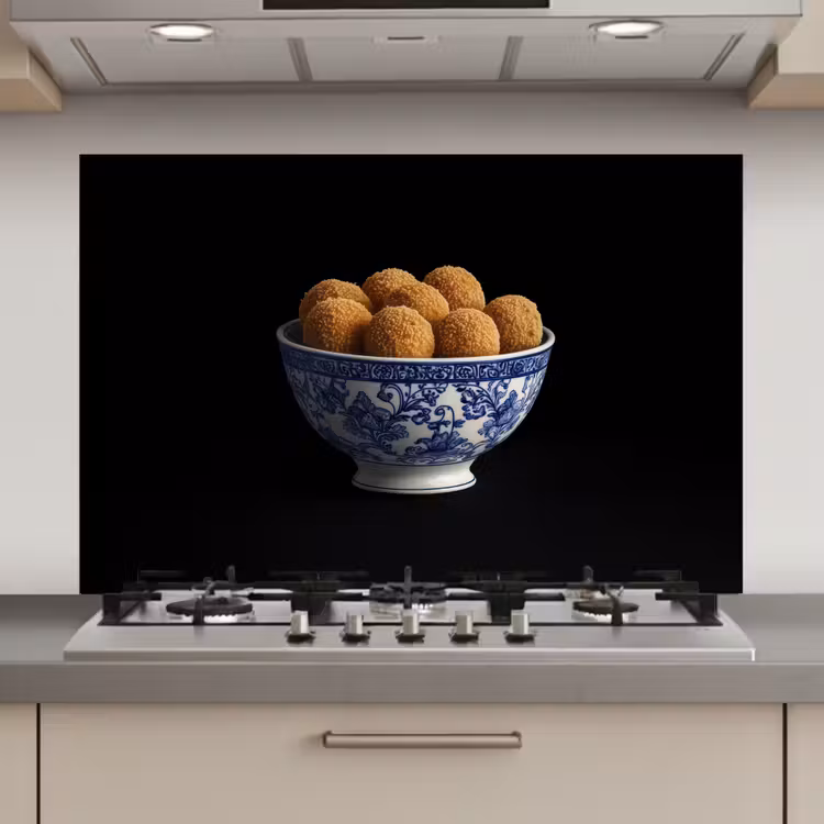 Delfts blauw - Bitterballen - Holland - Schaal keuken achterwand spatscherm klein -3d_website