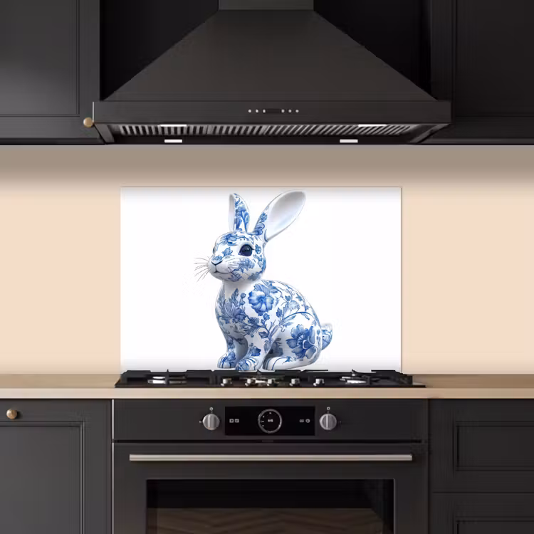 Delftsblauw - Haasje - Wit keuken achterwand spatscherm klein -sfeer1