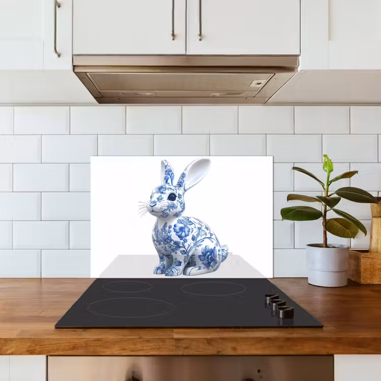 Delftsblauw - Haasje - Wit keuken achterwand spatscherm klein -sfeer2