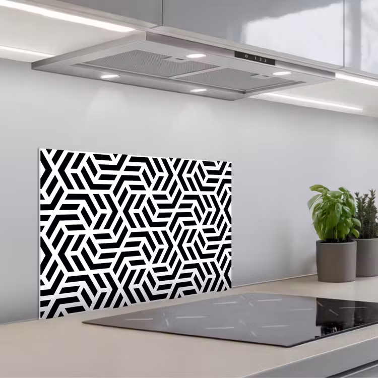 Design - Geometrie - Patroon - Zwart - Wit keuken achterwand spatscherm klein 900 -3d_schuin