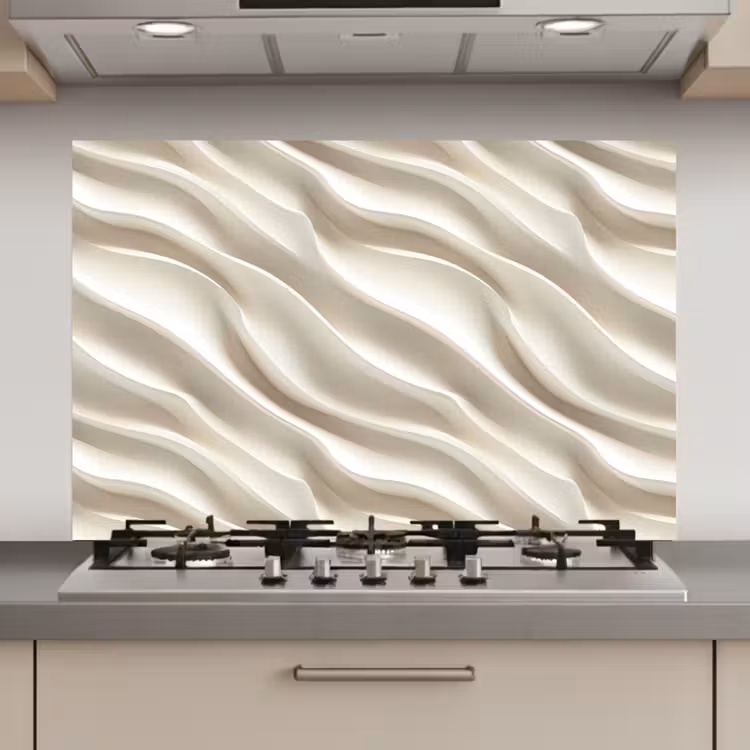 Diagonaal - Golven - Crème keuken achterwand spatscherm klein 900 -3d_website