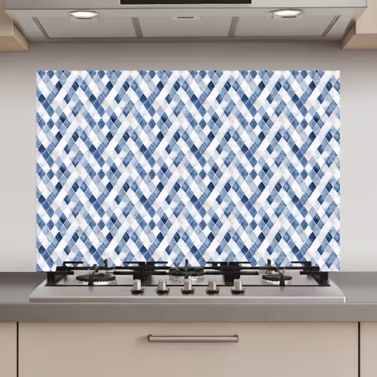 Diamant - Patroon - Blauw - Wit keuken achterwand spatscherm klein 900 -3d_website