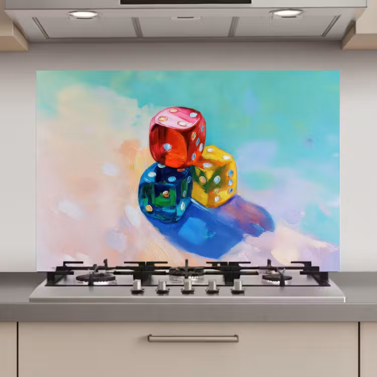 Dobbelstenen - Kleurrijk - Getallen - Stipjes keuken achterwand spatscherm klein -3d_website