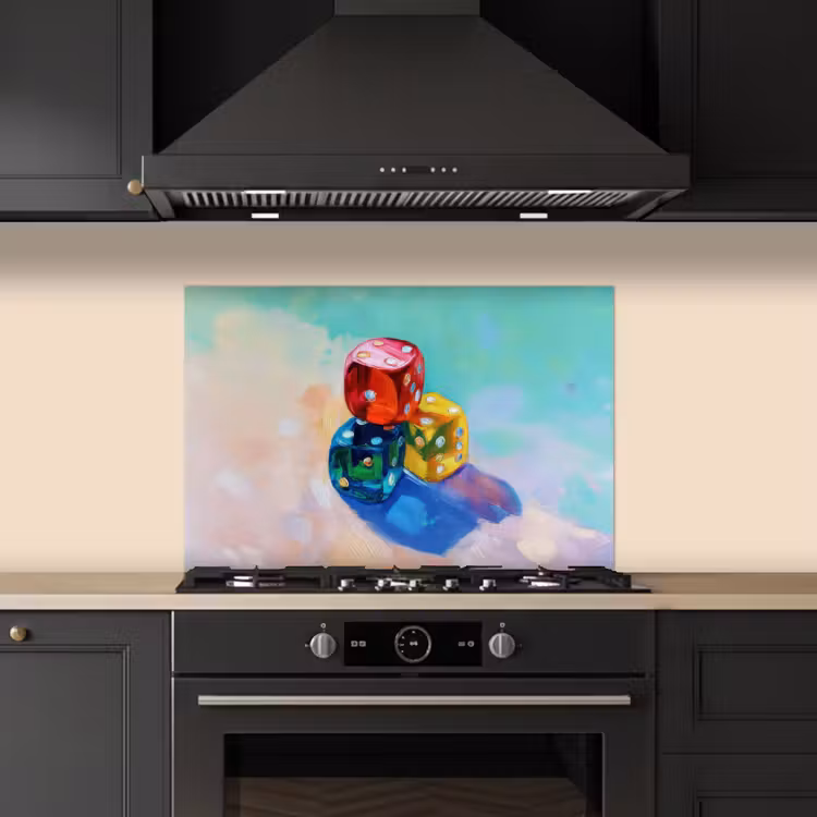 Dobbelstenen - Kleurrijk - Getallen - Stipjes keuken achterwand spatscherm klein -sfeer1