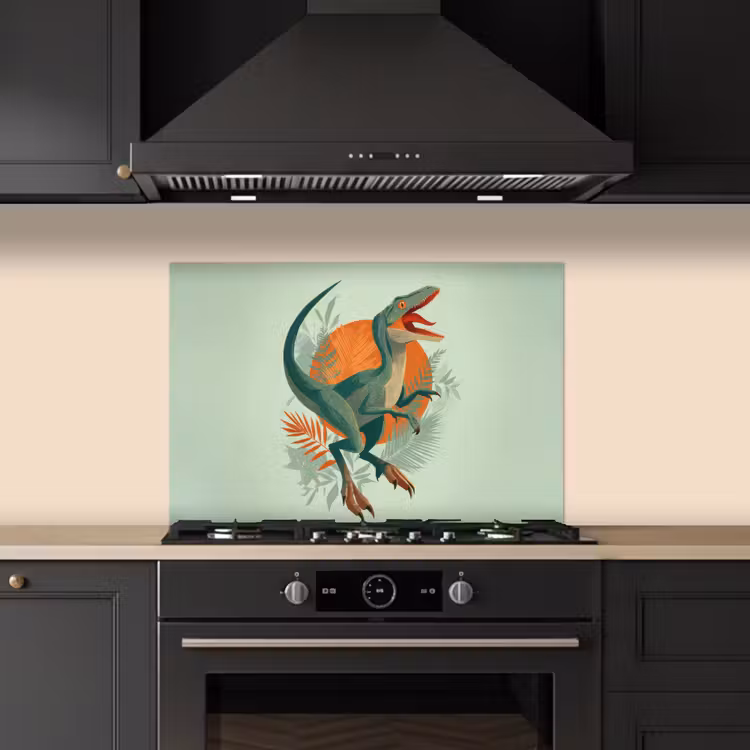 Dino - Bladeren - Grafisch - Groen keuken achterwand spatscherm klein -sfeer1