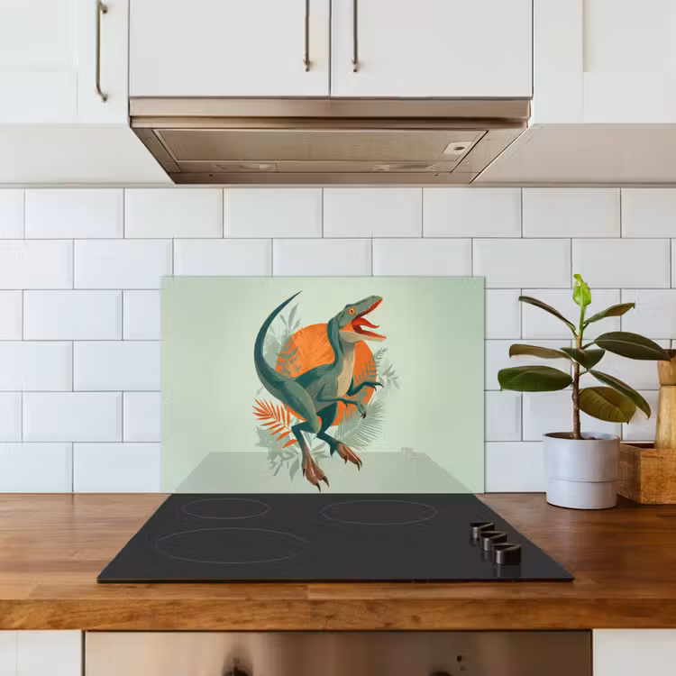 Dino - Bladeren - Grafisch - Groen keuken achterwand spatscherm klein -sfeer2