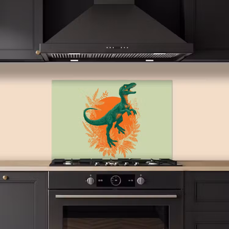 Dinosaurus - Groen - Planten - Cirkel keuken achterwand spatscherm klein -sfeer1