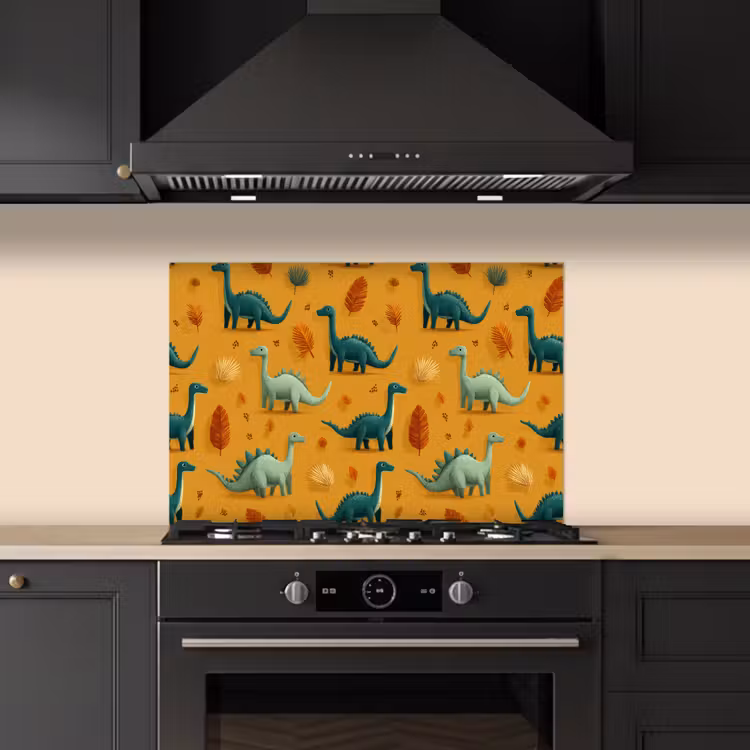 Dinosaurussen - Stekels - Herfstbladeren - Bruin keuken achterwand spatscherm klein -sfeer1