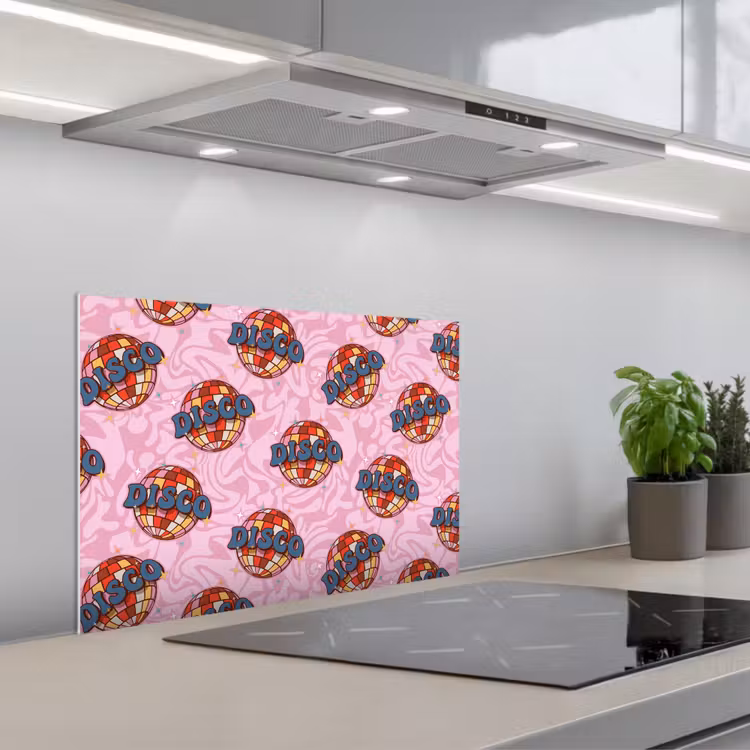 Disco - Bal - Patroon - Roze keuken achterwand spatscherm klein 900 -3d_schuin