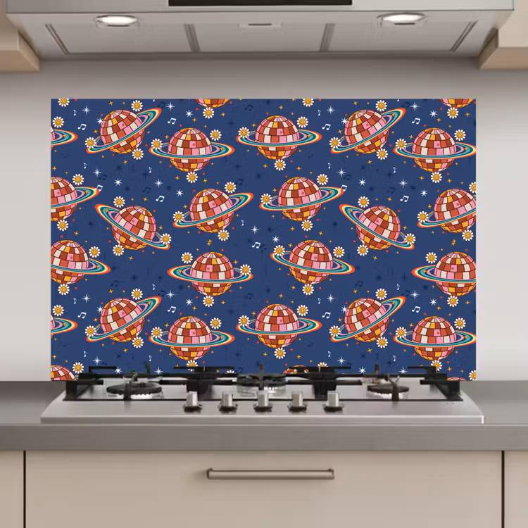 Disco - Blauw - Patroon keuken achterwand spatscherm klein 900 -3d_website