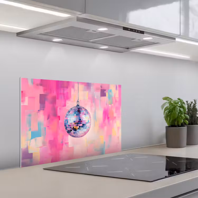 Discobal - Pink - Verf keuken achterwand spatscherm klein -3d_schuin