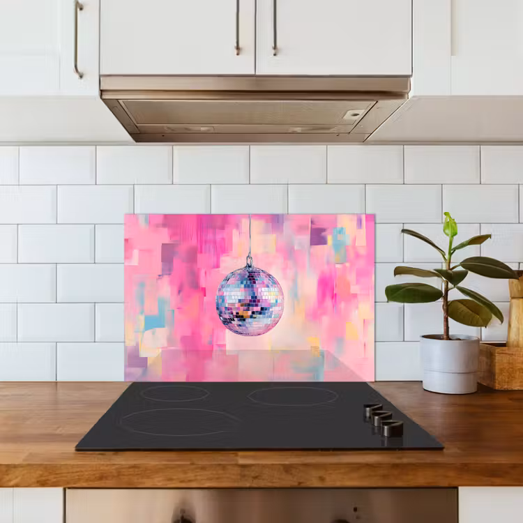 Discobal - Pink - Verf keuken achterwand spatscherm klein -sfeer2