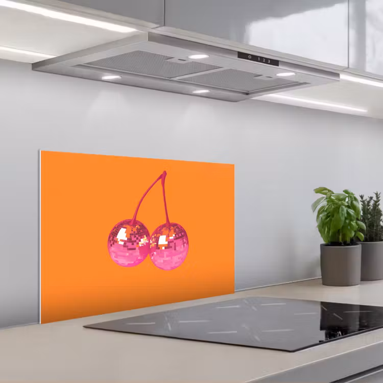 Discoballen - Kers - Spiegels - Roze keuken achterwand spatscherm klein -3d_schuin